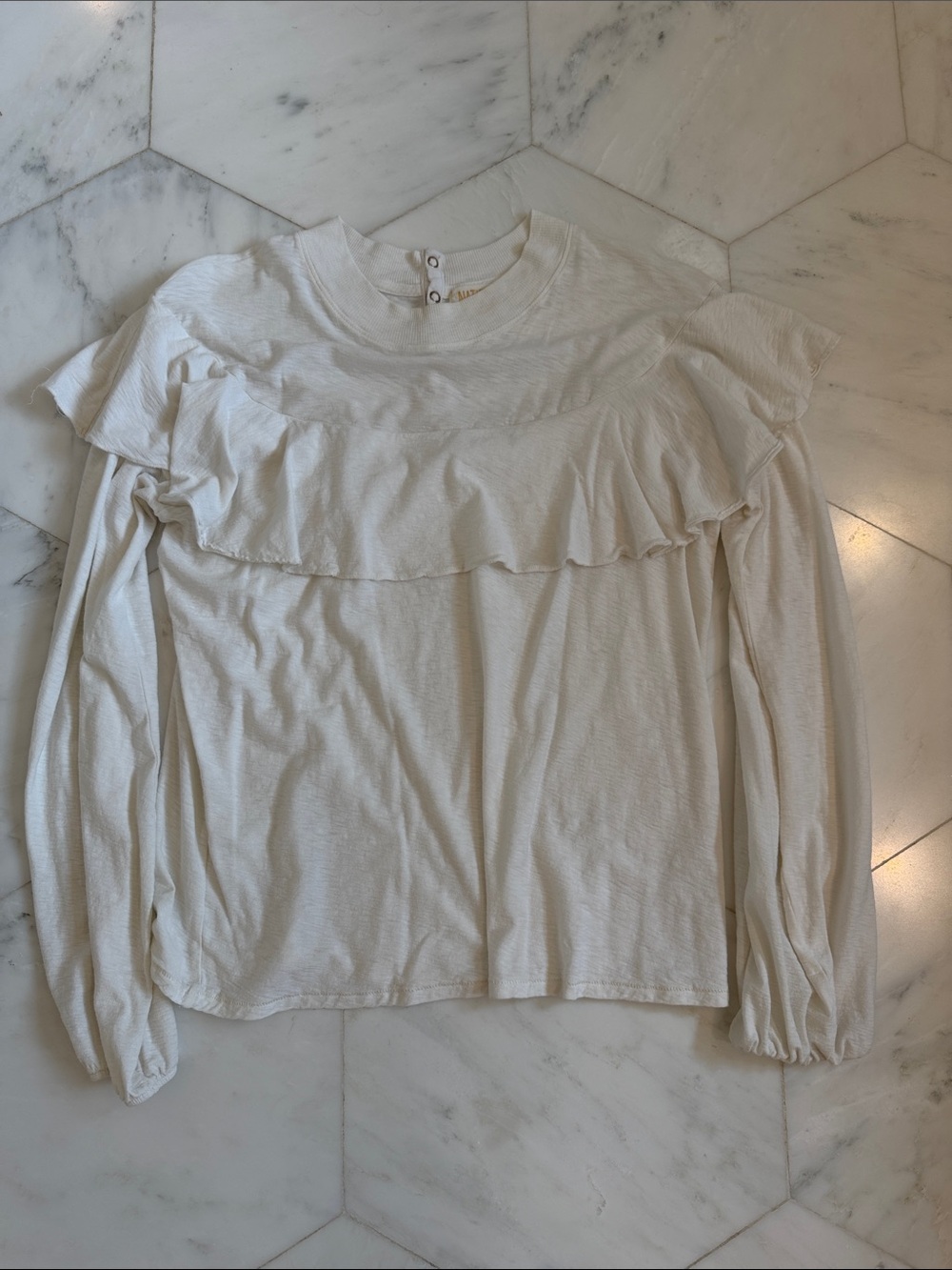 Nation LTD Cream Ruffle Yoke Long-Sleeve Top
